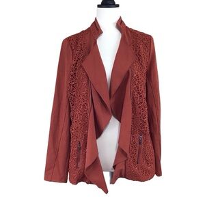 Rachel Cole Burnt Orange Crochet‎ Eyelet Cardigan XL Open Front Blazer